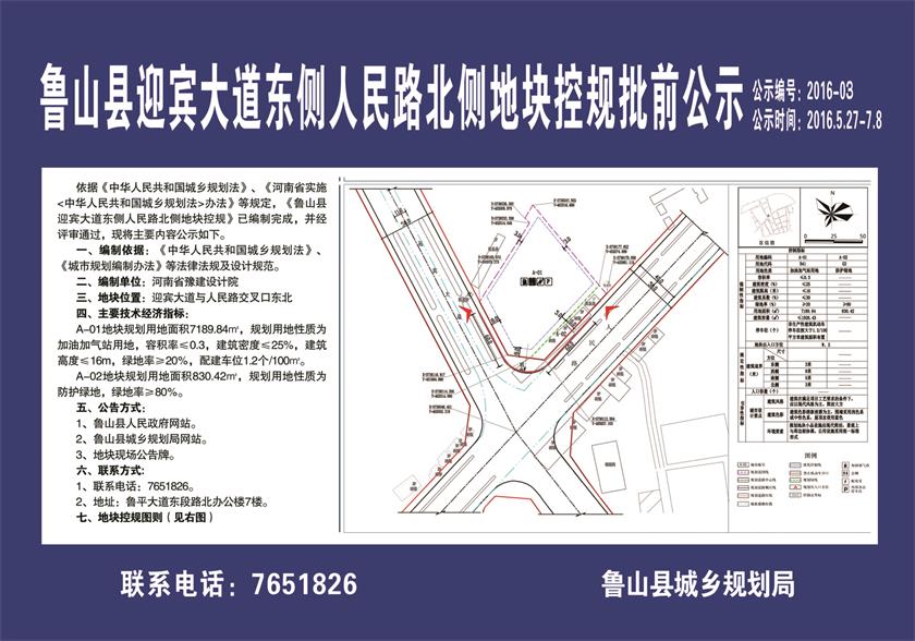 鲁山县迎宾大道东侧人民路北侧地块控规批前公示