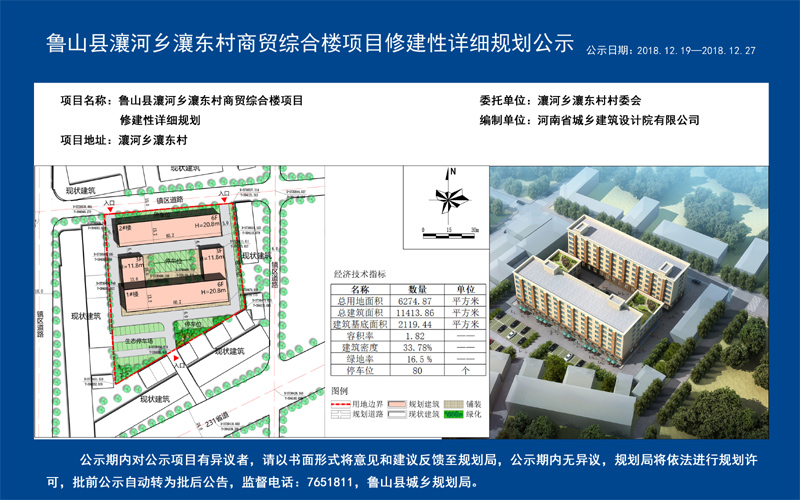 鲁山县瀼河乡瀼东村商贸综合楼项目修建性详细规划公示