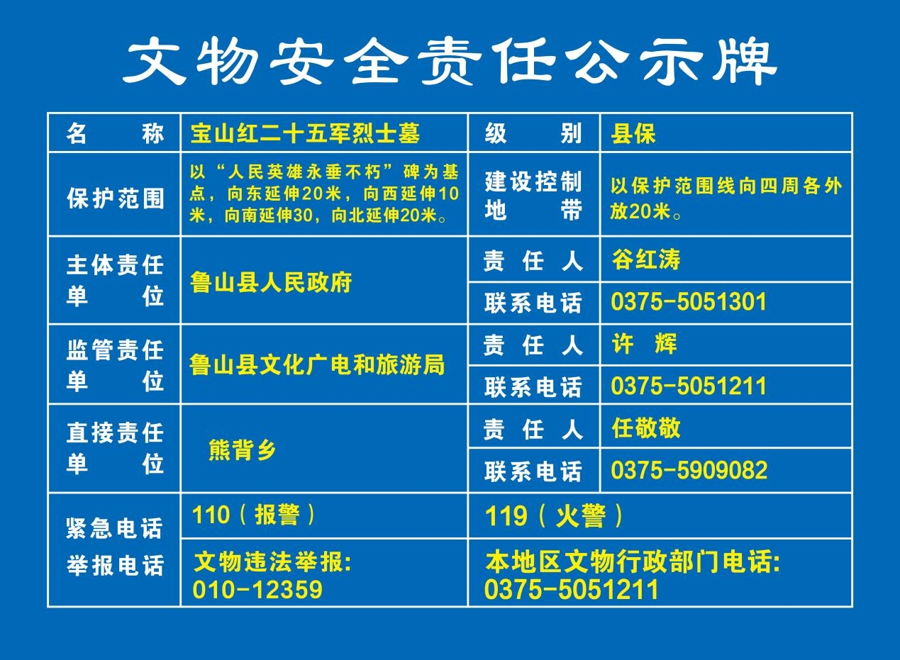 06宝山红二十五军烈士墓 文物安全责任公示牌.jpg